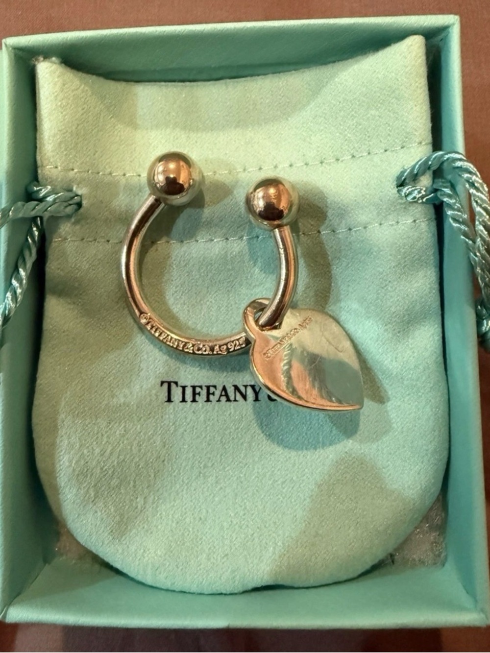 Tiffany & Co. Silver Heart Tag Key Charm on Ring - Picture 3 of 4